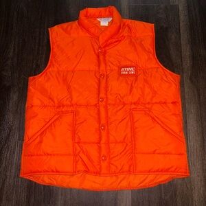 Vintage Stihl Chainsaw Logging Lumberjack Orange Farm Puffer Vest Mens Large